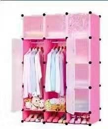 3 Column Plastic Wardrobe-Pink