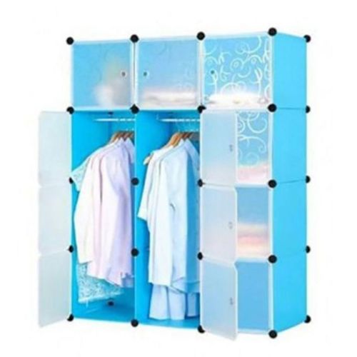 Portable Plastic Wardrobe Blue(3 Column)