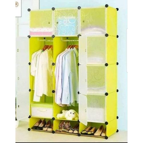 Portable Plastic Wardrobe Yellow(3 Column)