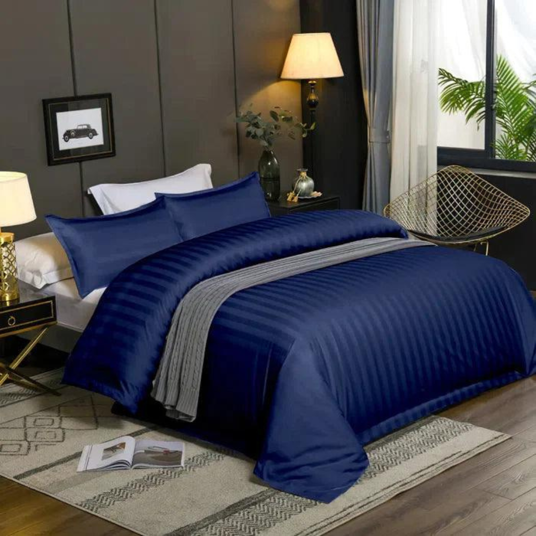 4 Pc Striped Binded Duvet (5x6 Navy Blue)  